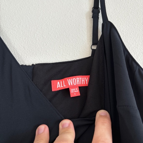 All Worthy by Hunter McGrady Size 4 Black Chiffon Dress w/ Lace Insets, NWOT - Picture 5 of 9